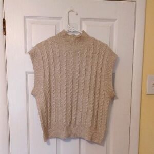 Cupcakes And Cashmere, Sz S,Cozy Beige Cable Knit Sleeveless, High Neck Sweater